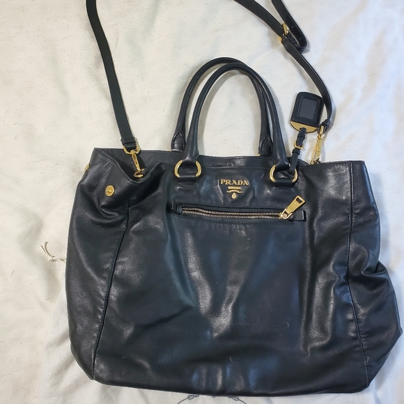 Prada black leather gold hobo tote purse bag used - Picture 13 of 13